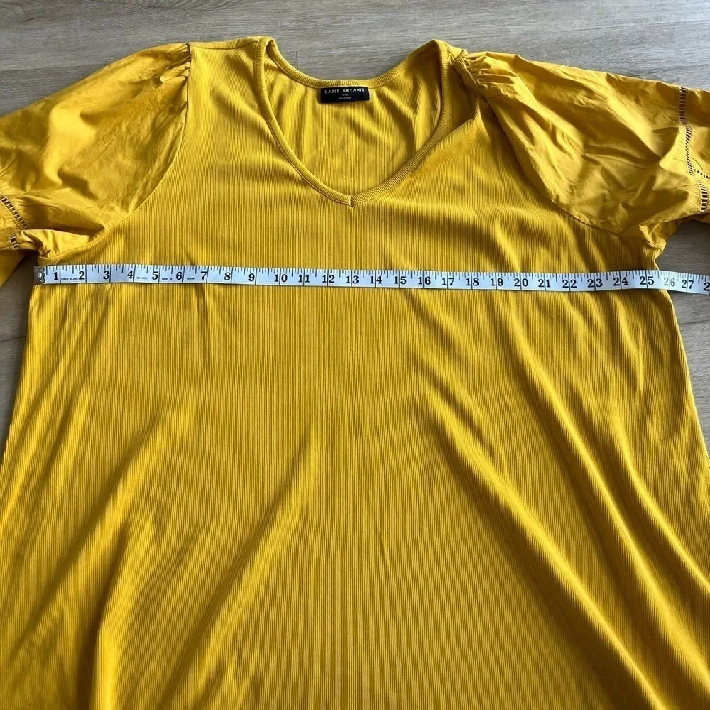 Lane Bryant Women's Size 26/28 Patch Work Long Sleeve Mustard Yellow cotton Top